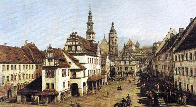 Pirnaer Marktplatz um 1753, Bild von Bernardo Bellotto gen. "Canaletto"